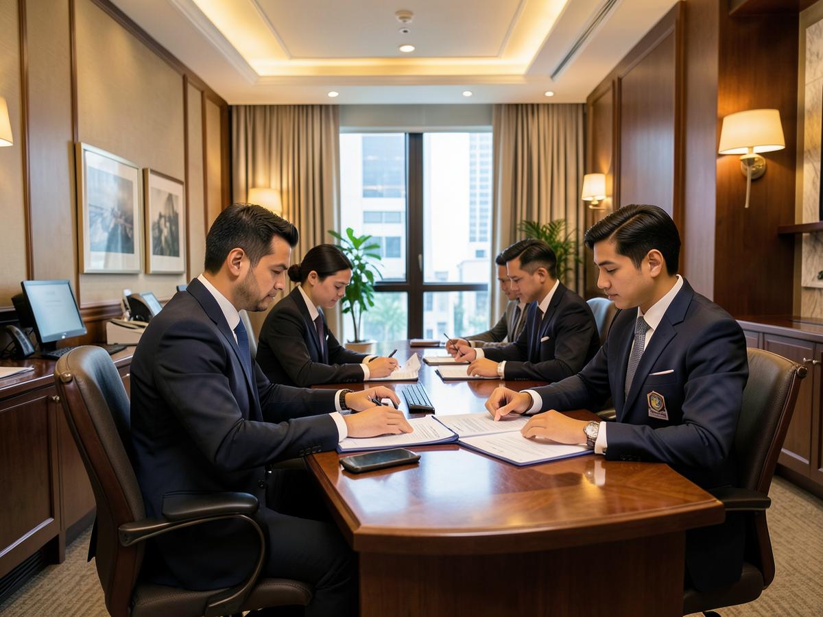 Hotel back-office team reviewing employee documents